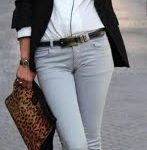 What color blazer goes with dark blue jeans and a pure white shirt?
