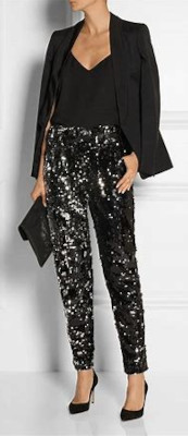 What kind of top should I wear with black sequin pants?