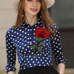 Will a navy blue & white polka dot blouse go with a black fitted skirt & black stockings