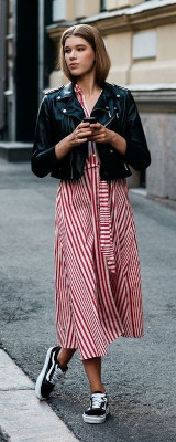 What style of jacket or sweater works with a midi dress?