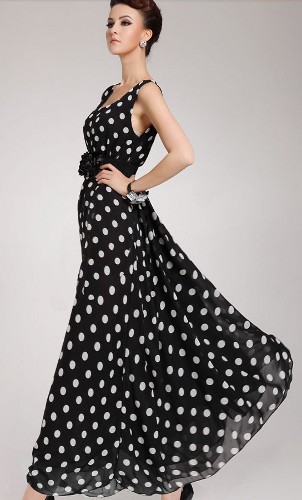 white polka dot chiffon dress ...