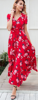 What accessories go with a red floral dress?