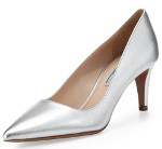 Silver low heel pump