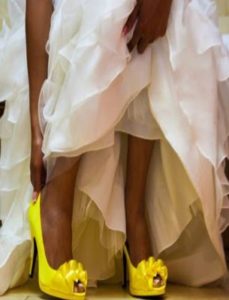 Can you wear colored shoes with a white wedding dress?