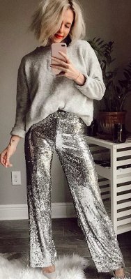 What can I wear with semi-matte silver sequin pants?