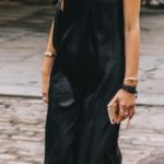 What style shoes can I wear with a black slip dress?